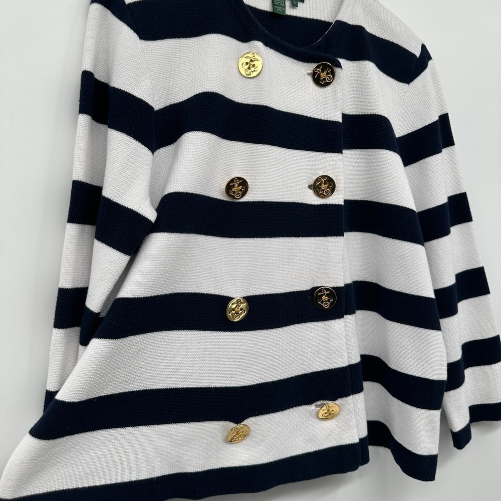 Lauren Ralph Lauren Cardigan Sweater Size XL 3/4 Sleeve Nautical Old Money Sail - Picture 6 of 10